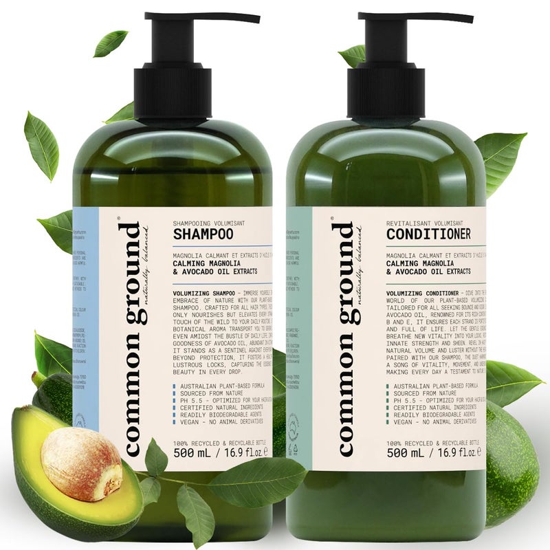 Common Ground Volumizing Natural Shampoo and Conditioner Set, Paraben and Cruelty Free, Vegan, Plant-Based Ingredients, Botanical Magnolia Scent and Avocado Oil Extract, for Men, Women - Image 1